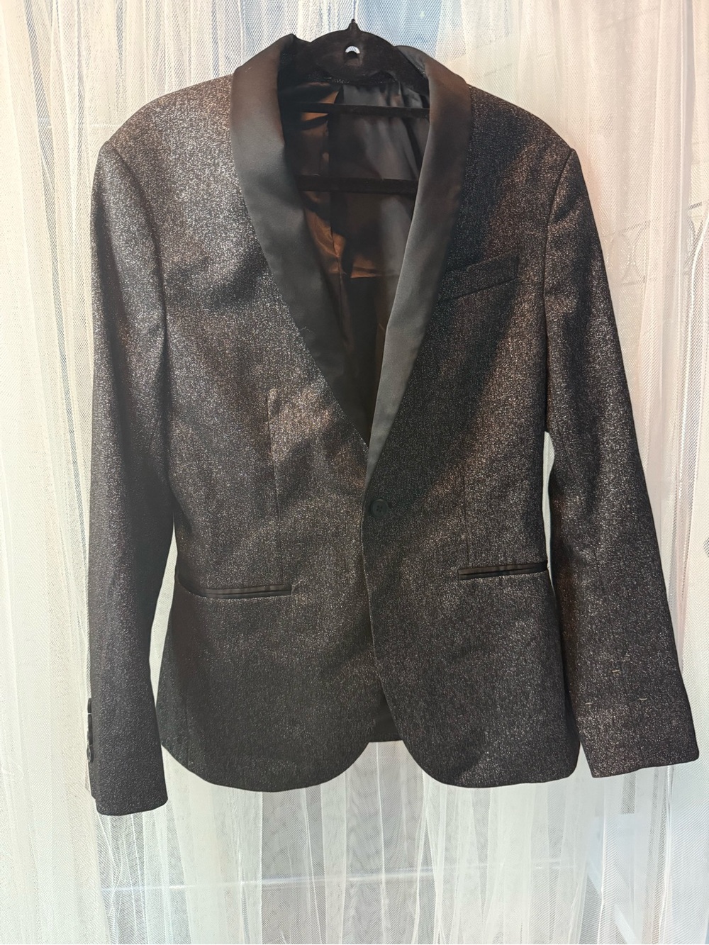 Men's Black Sparkle Tuxedo Blazer with Satin Lapel